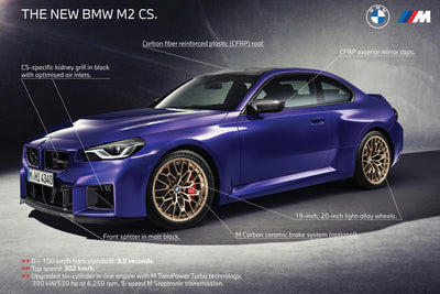 BMW G87 M2 CS in motion showcasing carbon roof and aerodynamic upgrades