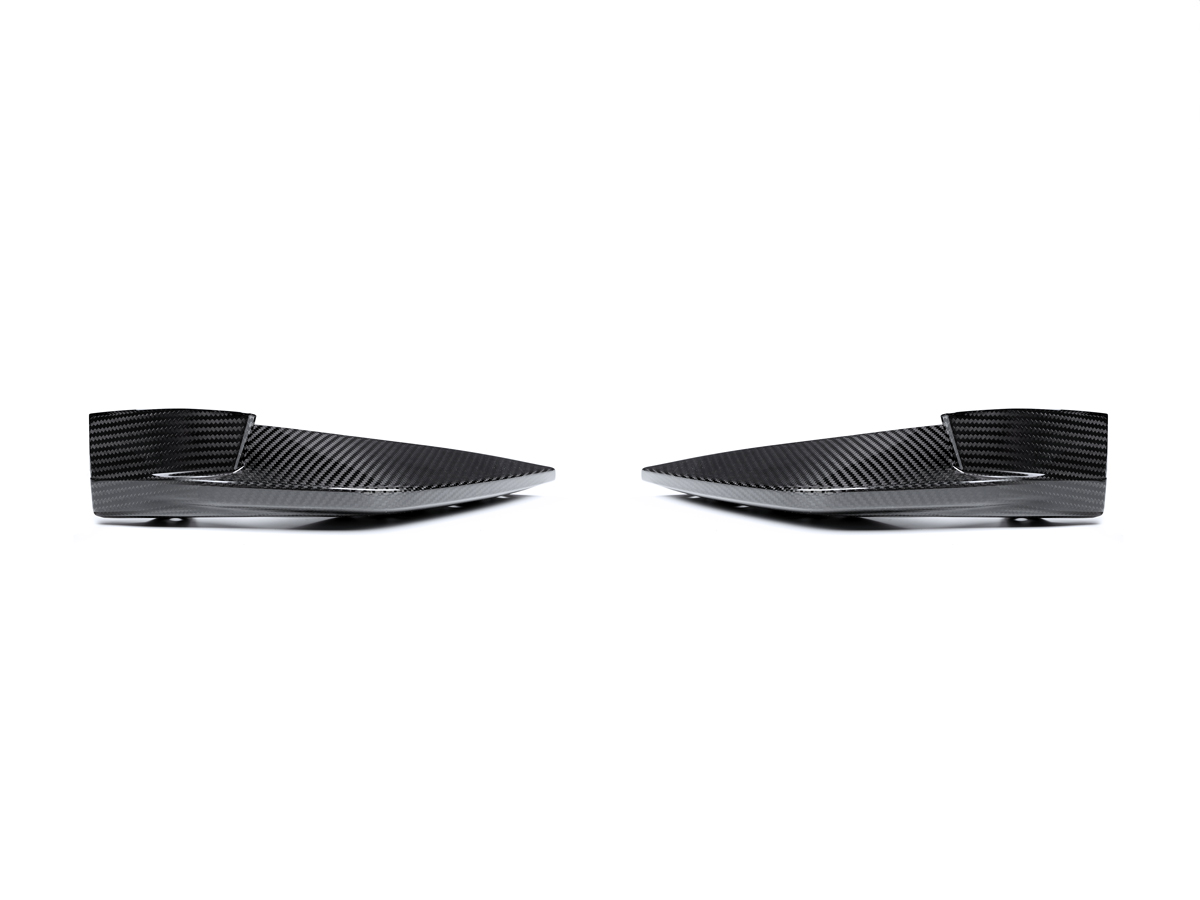 A set of two AutoTecknic Dry Carbon Front Aero Splitters for BMW vehicles, displayed against a white background.